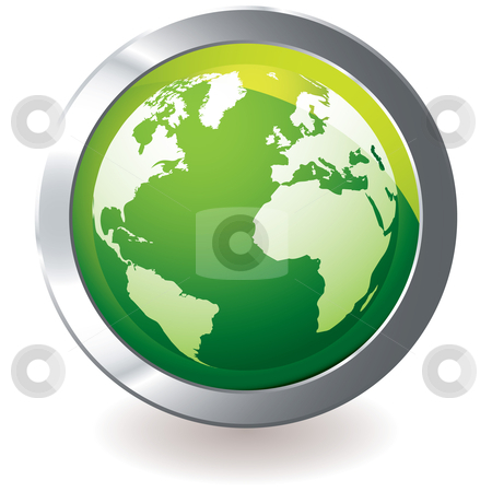 To use this stock image in your creative project, please select the size you need over to the right and click the "Add to Cart" button.
Your downloaded image will come with the Cutcaster watermark removed so don’t worry about the watermark you see on this page. Green icon earth globe stock vector clipart, Green earth globe icon with silver metal bevel and shadow by Michael Travers