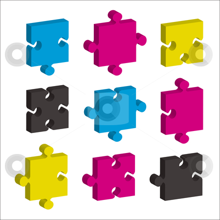 To use this stock image in your creative project, please select the size you need over to the right and click the "Add to Cart" button.
Your downloaded image will come with the Cutcaster watermark removed so don’t worry about the watermark you see on this page. Jigsaw pieces cmky stock vector clipart, Single jigsaw pieces in cmyk colors and 3d effect ideal concept by Michael Travers