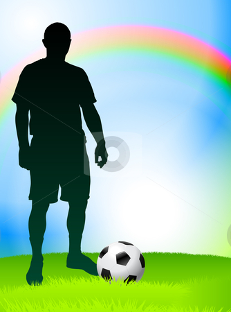 To use this stock image in your creative project, please select the size you need over to the right and click the "Add to Cart" button.
Your downloaded image will come with the Cutcaster watermark removed so don’t worry about the watermark you see on this page. Print stock vector clipart, Soccer Player with Rainbow Background Original Vector Illustration by L Belomlinsky