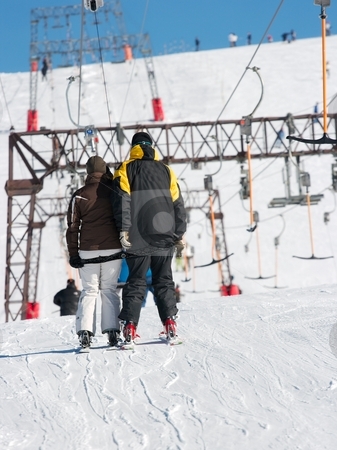 To use this stock image in your creative project, please select the size you need over to the right and click the "Add to Cart" button.
Your downloaded image will come with the Cutcaster watermark removed so don’t worry about the watermark you see on this page. Ski stock photo, Skiers on a ski lift by P?