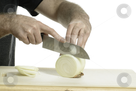 To use this stock image in your creative project, please select the size you need over to the right and click the "Add to Cart" button.
Your downloaded image will come with the Cutcaster watermark removed so don’t worry about the watermark you see on this page. Cutting Onion stock photo, Cutting an onion with a sharp knife on a cutting board by Richard Nelson