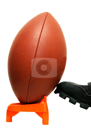 To use this stock image in your creative project, please select the size you need over to the right and click the "Add to Cart" button.
Your downloaded image will come with the Cutcaster watermark removed so don’t worry about the watermark you see on this page. Kickoff stock photo, American football. Closeup of football being kicked from tee. Isolated with clipping path. by Danny Hooks