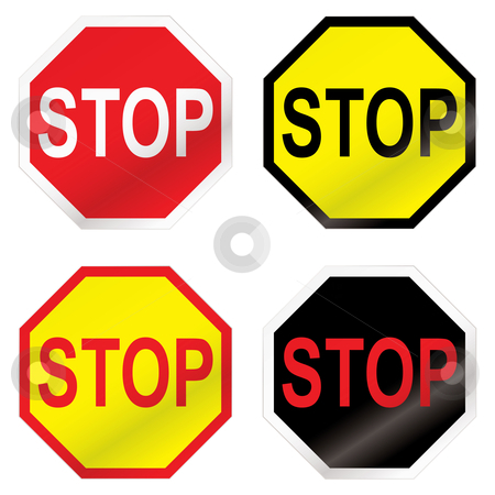 To use this stock image in your creative project, please select the size you need over to the right and click the "Add to Cart" button.
Your downloaded image will come with the Cutcaster watermark removed so don’t worry about the watermark you see on this page. Stop road sign variation stock vector clipart, Four stop road sign with color variation ideal icon sets by Michael Travers