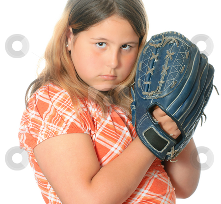 To use this stock image in your creative project, please select the size you need over to the right and click the "Add to Cart" button.
Your downloaded image will come with the Cutcaster watermark removed so don’t worry about the watermark you see on this page. Baseball Catch stock photo, A closeup view of a preteen girl wearing casual clothing is playing catch with a ball and mitt, isolated against a white background. by Richard Nelson