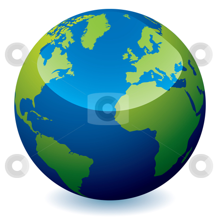 To use this stock image in your creative project, please select the size you need over to the right and click the "Add to Cart" button.
Your downloaded image will come with the Cutcaster watermark removed so don’t worry about the watermark you see on this page. Realistic earth globe stock vector clipart, Real world earth icon with blue oceans and green land with shadow by Michael Travers