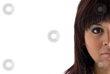 To use this stock image in your creative project, please select the size you need over to the right and click the "Add to Cart" button.
Your downloaded image will come with the Cutcaster watermark removed so don’t worry about the watermark you see on this page. Half Of a Womans Face stock photo, A young Hispanic plus sized model isolated over white with copyspace. by Todd Arena