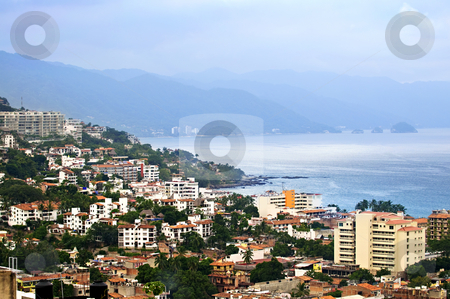 To use this stock image in your creative project, please select the size you need over to the right and click the "Add to Cart" button.
Your downloaded image will come with the Cutcaster watermark removed so don’t worry about the watermark you see on this page. Puerto Vallarta, Mexico stock photo, Viiew from above at Puerto Vallarta, Mexico with Pacific ocean by Elena Elisseeva