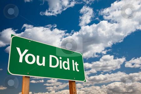 To use this stock image in your creative project, please select the size you need over to the right and click the "Add to Cart" button.
Your downloaded image will come with the Cutcaster watermark removed so don’t worry about the watermark you see on this page. You Did It Green Road Sign with Sky stock photo, You Did It Green Road Sign with Dramatic Clouds and Sky - The Kudos Sign Series. by Andy Dean