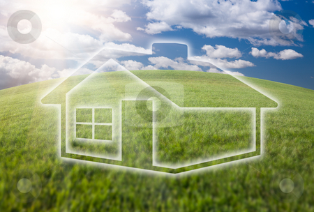 To use this stock image in your creative project, please select the size you need over to the right and click the "Add to Cart" button.
Your downloaded image will come with the Cutcaster watermark removed so don’t worry about the watermark you see on this page. Dreamy House Icon Over Grass Field and Sky
stock photo, Dreamy House Icon Over Arched Horizon of Empty Grass Field and Deep Blue Sky with Clouds. by Andy Dean