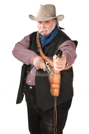 To use this stock image in your creative project, please select the size you need over to the right and click the "Add to Cart" button.
Your downloaded image will come with the Cutcaster watermark removed so don’t worry about the watermark you see on this page. Cowboy pointing pistol stock photo, Big cowboy pointing pistol on white background by Scott Griessel