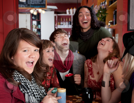 To use this stock image in your creative project, please select the size you need over to the right and click the "Add to Cart" button.
Your downloaded image will come with the Cutcaster watermark removed so don’t worry about the watermark you see on this page. Good times stock photo, Six friends having an embarassingly good time at a cafe by Scott Griessel