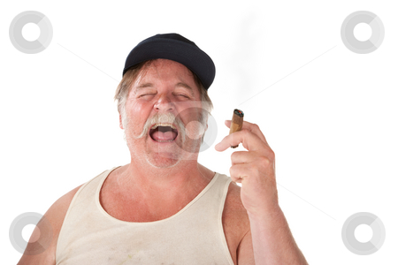 To use this stock image in your creative project, please select the size you need over to the right and click the "Add to Cart" button.
Your downloaded image will come with the Cutcaster watermark removed so don’t worry about the watermark you see on this page. Laughing loudly stock photo, Big man with cigar and hat laughing loudly by Scott Griessel