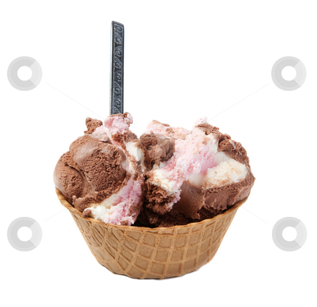 To use this stock image in your creative project, please select the size you need over to the right and click the "Add to Cart" button.
Your downloaded image will come with the Cutcaster watermark removed so don’t worry about the watermark you see on this page. Neapolitan Ice Cream Bowl stock photo, A wafer bowl of neapolitan ice cream, isolated against a white background. by Richard Nelson