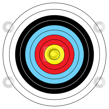 To use this stock image in your creative project, please select the size you need over to the right and click the "Add to Cart" button.
Your downloaded image will come with the Cutcaster watermark removed so don’t worry about the watermark you see on this page. Archery target stock vector clipart, Illustrated archery target icon with colored bands and outline by Michael Travers