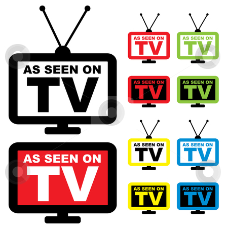 To use this stock image in your creative project, please select the size you need over to the right and click the "Add to Cart" button.
Your downloaded image will come with the Cutcaster watermark removed so don’t worry about the watermark you see on this page. As seen on TV stock vector clipart, Collection of as seen on TV icon with television aerial by Michael Travers