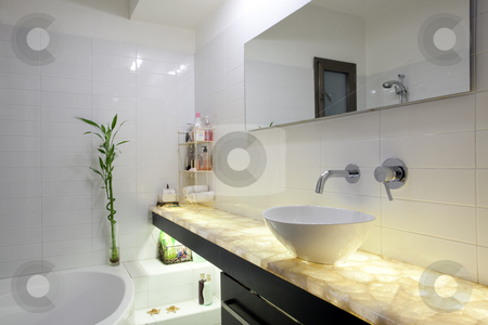 To use this stock image in your creative project, please select the size you need over to the right and click the "Add to Cart" button.
Your downloaded image will come with the Cutcaster watermark removed so don’t worry about the watermark you see on this page. Modern Bathroom stock photo, Modern luxury bathroom by Dmitry Pistrov