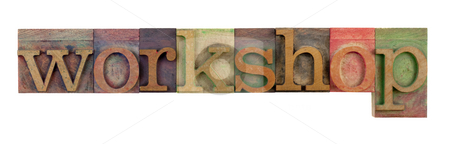 To use this stock image in your creative project, please select the size you need over to the right and click the "Add to Cart" button.
Your downloaded image will come with the Cutcaster watermark removed so don’t worry about the watermark you see on this page. Workshop stock photo, The word workshop in vintage wood letterpress type blocks, stained by color ink, isolated on white by Marek Uliasz