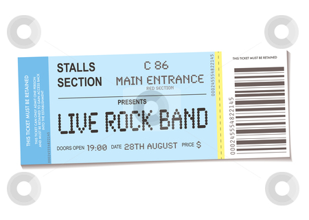 To use this stock image in your creative project, please select the size you need over to the right and click the "Add to Cart" button.
Your downloaded image will come with the Cutcaster watermark removed so don’t worry about the watermark you see on this page. Concert ticket stock vector clipart, Sample concert ticket with realistic look and date information by Michael Travers