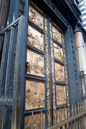 To use this stock image in your creative project, please select the size you need over to the right and click the "Add to Cart" button.
Your downloaded image will come with the Cutcaster watermark removed so don’t worry about the watermark you see on this page. Gates of Paradise stock photo, The Gates of Paradise at the Duomo in Florence, by Lorenzo Ghiberti by Kevin Tietz
