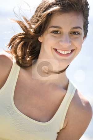 To use this stock image in your creative project, please select the size you need over to the right and click the "Add to Cart" button.
Your downloaded image will come with the Cutcaster watermark removed so don’t worry about the watermark you see on this page. Happy beach summer girl stock photo, A cheerful beautiful caucasian girl on the beach during summer by Suprijono Suharjoto