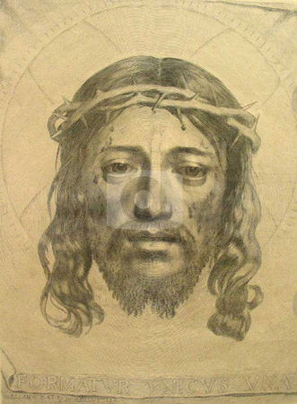 To use this stock image in your creative project, please select the size you need over to the right and click the "Add to Cart" button.
Your downloaded image will come with the Cutcaster watermark removed so don’t worry about the watermark you see on this page. Jesus Christ stock photo, Veil of Veronica (1649), engraving and etching by Claude Mellan of Jesus Christ in Crown of Thorns. Public domain image by virtue of age. by Martin Crowdy