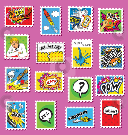 collection of comic art post stamps stock vector