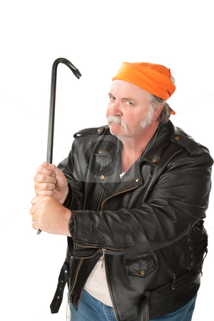 To use this stock image in your creative project, please select the size you need over to the right and click the "Add to Cart" button.
Your downloaded image will come with the Cutcaster watermark removed so don’t worry about the watermark you see on this page. Man weilding a crowbar stock photo, Fat hoodlum with a mean face gripping a crow bar by Scott Griessel