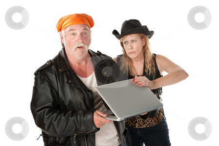 To use this stock image in your creative project, please select the size you need over to the right and click the "Add to Cart" button.
Your downloaded image will come with the Cutcaster watermark removed so don’t worry about the watermark you see on this page. Busybody stock photo, Embarrassed woman with a spouse viewing her laptop screen by Scott Griessel