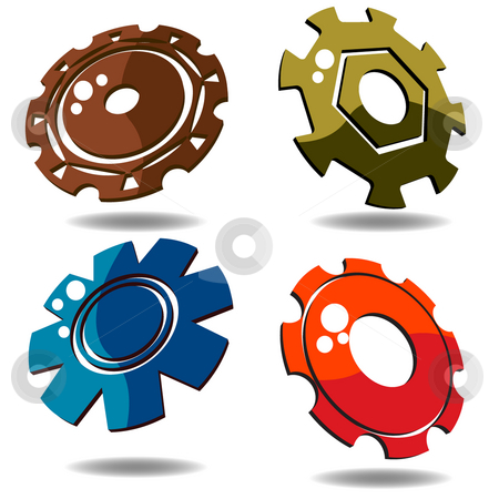To use this stock image in your creative project, please select the size you need over to the right and click the "Add to Cart" button.
Your downloaded image will come with the Cutcaster watermark removed so don’t worry about the watermark you see on this page. 3d gears stock photo, Gear icons over white background in various colors by Richard Laschon