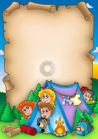 To use this stock image in your creative project, please select the size you need over to the right and click the "Add to Cart" button.
Your downloaded image will come with the Cutcaster watermark removed so don’t worry about the watermark you see on this page. Scroll with group of camping kids stock photo, Scroll with group of camping kids - color illustration. by Klara Viskova