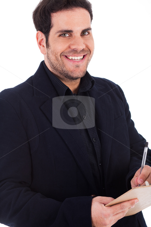 To use this stock image in your creative project, please select the size you need over to the right and click the "Add to Cart" button.
Your downloaded image will come with the Cutcaster watermark removed so don’t worry about the watermark you see on this page. Young man writting on a pad with pen stock photo, Young man writting on a pad with pen on a white background by Get4net