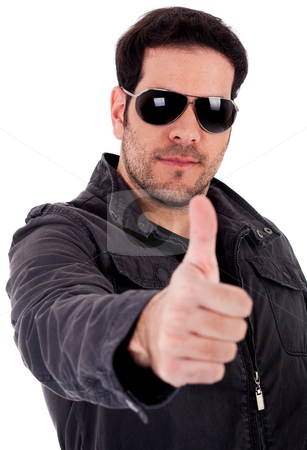 To use this stock image in your creative project, please select the size you need over to the right and click the "Add to Cart" button.
Your downloaded image will come with the Cutcaster watermark removed so don’t worry about the watermark you see on this page. Fashion model showing thumbsup wearing sunglasses stock photo, Fashion model showing thumbsup wearing sunglasses on a white background by Get4net
