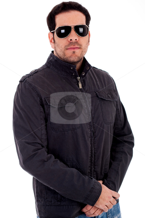 To use this stock image in your creative project, please select the size you need over to the right and click the "Add to Cart" button.
Your downloaded image will come with the Cutcaster watermark removed so don’t worry about the watermark you see on this page. Handsome model with jacket and sunglasses stock photo, Handsome model with jacket and sunglasses on a white isolated background by Get4net