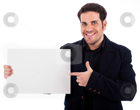 To use this stock image in your creative project, please select the size you need over to the right and click the "Add to Cart" button.
Your downloaded image will come with the Cutcaster watermark removed so don’t worry about the watermark you see on this page. Businessman pointing at the plain board stock photo, Businessman pointing at the plain board on a white background by Get4net