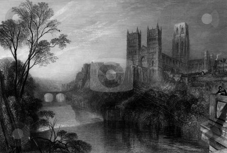 To use this stock image in your creative project, please select the size you need over to the right and click the "Add to Cart" button.
Your downloaded image will come with the Cutcaster watermark removed so don’t worry about the watermark you see on this page. Durham Cathedral stock photo, Durham Cathedral with river Wear in foreground. Engraving by William Miller after J M W Turner, published in Picturesque Views in England and Wales, 1838. Puyblic domain image by virtue of age. by Martin Crowdy