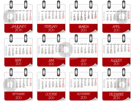 To use this stock image in your creative project, please select the size you need over to the right and click the "Add to Cart" button.
Your downloaded image will come with the Cutcaster watermark removed so don’t worry about the watermark you see on this page. Red and white paper calendar 2011 stock vector clipart, Red and white paper calendar 2011 against white background, abstract vector art illustration by Laschon Robert Paul
