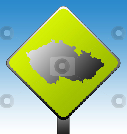 To use this stock image in your creative project, please select the size you need over to the right and click the "Add to Cart" button.
Your downloaded image will come with the Cutcaster watermark removed so don’t worry about the watermark you see on this page. Czech Republic road sign stock photo, Black silhouetted map of Czech Republic on green diamond shaped road sign with gradient blue sky background. by Martin Crowdy