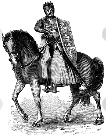 To use this stock image in your creative project, please select the size you need over to the right and click the "Add to Cart" button.
Your downloaded image will come with the Cutcaster watermark removed so don’t worry about the watermark you see on this page. King Edward I of England stock photo, Engraving of King Edward I of England mounted on horse with chain mail armor. Sourced from book by Charles Kight,
