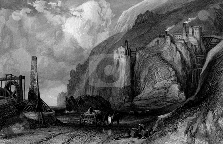To use this stock image in your creative project, please select the size you need over to the right and click the "Add to Cart" button.
Your downloaded image will come with the Cutcaster watermark removed so don’t worry about the watermark you see on this page. Botallack village tin mine stock photo, Scenic view of Botallack village coastal tin mine, Cornwall, England, Engraved by William Miller in 1836, public domain image by virtue of age. by Martin Crowdy