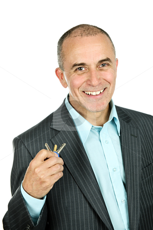 To use this stock image in your creative project, please select the size you need over to the right and click the "Add to Cart" button.
Your downloaded image will come with the Cutcaster watermark removed so don’t worry about the watermark you see on this page. Man holding keys stock photo, Portrait of smiling businessman holding keys isolated on white background by Elena Elisseeva