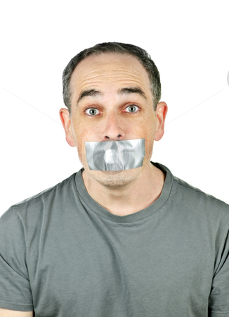 To use this stock image in your creative project, please select the size you need over to the right and click the "Add to Cart" button.
Your downloaded image will come with the Cutcaster watermark removed so don’t worry about the watermark you see on this page. Man with duct tape on mouth stock photo, Portrait of man with duct tape over his mouth by Elena Elisseeva