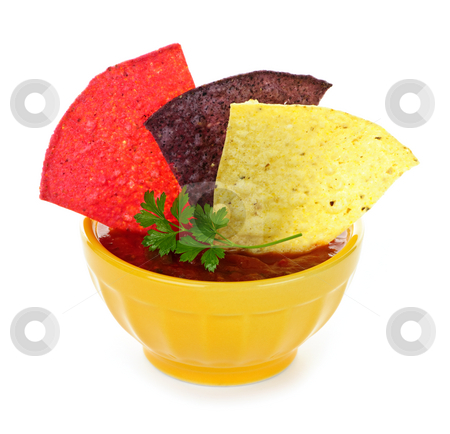 To use this stock image in your creative project, please select the size you need over to the right and click the "Add to Cart" button.
Your downloaded image will come with the Cutcaster watermark removed so don’t worry about the watermark you see on this page. Tortilla chips and salsa stock photo, Bowl of salsa with colorful tortilla chips isolated on white background by Elena Elisseeva
