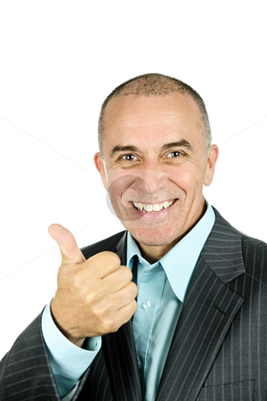 To use this stock image in your creative project, please select the size you need over to the right and click the "Add to Cart" button.
Your downloaded image will come with the Cutcaster watermark removed so don’t worry about the watermark you see on this page. Man giving thumbs-up stock photo, Portrait of smiling businessman giving thumbs-up isolated on white background by Elena Elisseeva