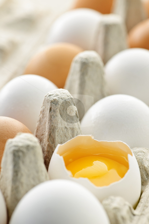 To use this stock image in your creative project, please select the size you need over to the right and click the "Add to Cart" button.
Your downloaded image will come with the Cutcaster watermark removed so don’t worry about the watermark you see on this page. Eggs in box stock photo, White and brown eggs in carton with broken egg by Elena Elisseeva