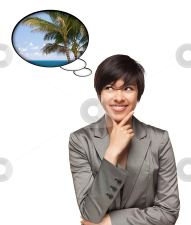 To use this stock image in your creative project, please select the size you need over to the right and click the "Add to Cart" button.
Your downloaded image will come with the Cutcaster watermark removed so don’t worry about the watermark you see on this page. Beautiful Multiethnic Woman with Thought Bubbles of Tropical Pla stock photo, Beautiful Multiethnic Woman with Thought Bubbles of a Tropical Place Isolated on a White Background. by Andy Dean