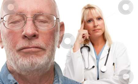 To use this stock image in your creative project, please select the size you need over to the right and click the "Add to Cart" button.
Your downloaded image will come with the Cutcaster watermark removed so don’t worry about the watermark you see on this page. Concerned Senior Man and Female Doctor Behind stock photo, Concerned Senior Man and Female Doctor Behind with Selective Focus the Gentleman in front. by Andy Dean