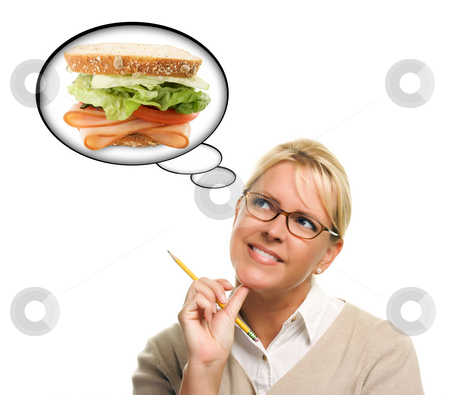 To use this stock image in your creative project, please select the size you need over to the right and click the "Add to Cart" button.
Your downloaded image will come with the Cutcaster watermark removed so don’t worry about the watermark you see on this page. Hungry Woman with Thought Bubbles of Big, Fresh Sandwich stock photo, Hungry Woman with Thought Bubbles of Big, Fresh Sandwich Isolated on a White Background. by Andy Dean