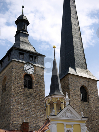 To use this stock image in your creative project, please select the size you need over to the right and click the "Add to Cart" button.
Your downloaded image will come with the Cutcaster watermark removed so don’t worry about the watermark you see on this page. Church tower and Town Hall in Burg stock photo, Church of Unser Lieben Frauen and Town Hall in Burg, near Magdeburg, Germany by Heike Jestram