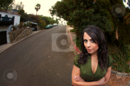 To use this stock image in your creative project, please select the size you need over to the right and click the "Add to Cart" button.
Your downloaded image will come with the Cutcaster watermark removed so don’t worry about the watermark you see on this page. Pretty Latina Woman stock photo, Fisheye Shot of Pretty Latina Woman Standing on Street Outdoors by Scott Griessel