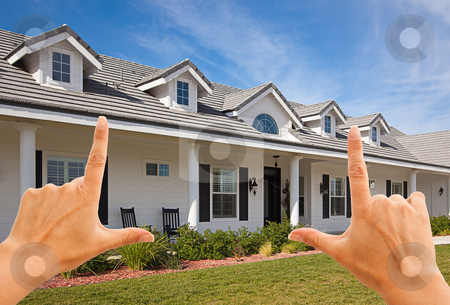 To use this stock image in your creative project, please select the size you need over to the right and click the "Add to Cart" button.
Your downloaded image will come with the Cutcaster watermark removed so don’t worry about the watermark you see on this page. Female Hands Framing Beautiful House stock photo, Female Hands Framing Beautiful House Over Blue Sky. by Andy Dean